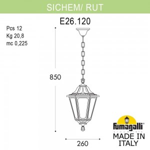 Подвесной уличный светильник FUMAGALLI SICHEM/RUT E26.120.000.BXF1R
