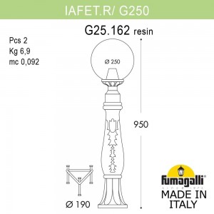 Садовый светильник-столбик FUMAGALLI IAFAET.R/G250 G25.162.000.BZF1R