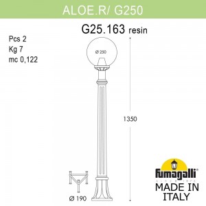 Садовый светильник-столбик FUMAGALLI ALOE`.R/G250 G25.163.000.AXF1R
