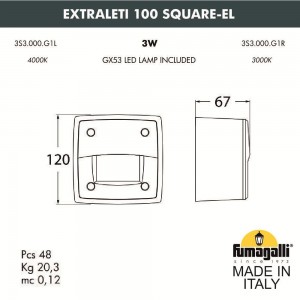 Светильник для подсветки лестниц накладной FUMAGALLI EXTRALETI 100 Square-EL 3S3.000.000.AYG1L