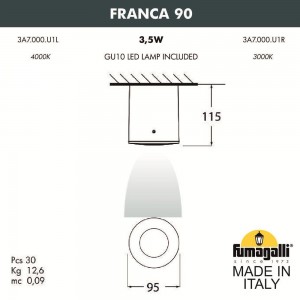 Потолочный накладной светильник FUMAGALLI FRANCA 90 3A7.000.000.WXU1L