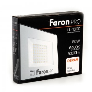Светодиодный прожектор Feron.PRO LL-1000 IP65 50W 6400K черный